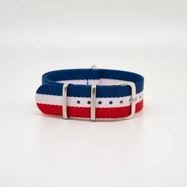 Bracelet de montre Nato en nylon Bleu, Blanc et Rouge